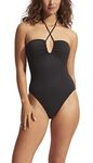 Seafolly Women's Standard Bandeau Halter One Piece Swimsuit, Sea Dive Black, 6