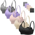 HBselect 5 Pcs Maternity Nursing Bra Seamless Nursing Bra with Extra Bra Extenders Breastfeeding and Sleeping Non-Wired for Women Black Gray Beige Light Pink Purple