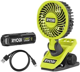 RYOBI 4V USB-LITHIUM Battery Clip Fan RCF4-120G 325°C Rotatable and 180°C Swivel Head Includes 1 x 4V 2.0Ah Battery and USB-C Charging Cable