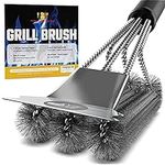 KP Grill Brush for Outdoor Grill – 3 in 1 BBQ Brush for Grill Cleaning & Grill Scraper w/Smart Grip Handle- Effortless Grill Cleaner Brush Grill Accessories +Bonus Metal Hanger & 3 Recipe eBooks