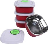 VAGMI Square Stainless Steel Microwave Safe 4 Container - Each 400 ML Steel (Red)