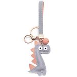 MUAMAX Dinosaur Keychain Pedant Leather Key Chain Car Wrist Lanyard Women Teen Girls Gifts Key Finder Bag Purse Charm Decorations (Grey)