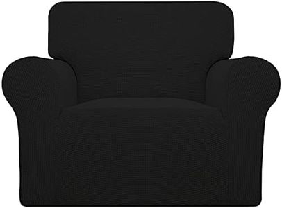 (chair, Black) - Stretch Slipcovers, Sofa Covers, Furniture Protector with Elastic Bottom, Anti-Slip Foam, Couch, Pets Shield, Polyester Spandex Jacquard Fabric Small Cheques 1 Piece by Easy-Going(Chair, Black)