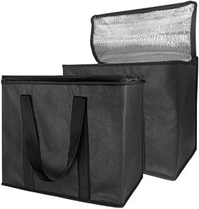 Set of 2 XL Premium Quality Insulated Collapsible Cooler Bag with Zipper Closure,Reusable Grocery Bag Keep Food Hot or Cold,Ideal for Uber Eats,Instacart,Restaurant Food Delivery (Black)