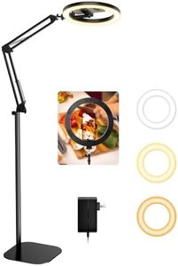 Upgrade 18W Ring Light with Stand Tripod for iPhone, 10” Ultra Bright Overhead Phone Camera Mount Circle Light with Remote Control for Video Recording,Content Creation,Streaming,TikTok,YouTube