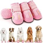 Hcpet Dog Shoes, Dog Boots for Small Dogs, Breathable Medium Dog Booties Paw Protector for Summer Hot Pavement, Winter Snowy Day, Outdoor Walking, Indoor Hardfloors Anti Slip Sole Pink Size 4