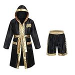 maxToonrain Boxer Fancy Dress Men Funny,Adult Holloween Costumes Funny Stain Printing Hooded Boxing Costume Robe+Shorts Outfit(Gold,M)