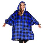 THE COMFY Quarter Zip | Oversized Microfiber & Sherpa Wearable Blanket, Seen On Shark Tank, One Size Fits All, Blue Plaid