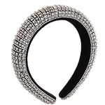 Young & Forever Gift Silver Rhinestone Headbands Velvet Padded Headband Wide Sparkling Bejewelled Hairband for Women Delicate Crystal Embellished Headband Accessory