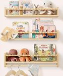 Mazjoaru Floating Book Shelves for Wall, Children’S Nursery Shelf Wall Mounted Natural Pine Wood With Bead Design for Baby Kids, Small Floating Shelf Storage the Books,Toys and Decor 60CM Set of 3