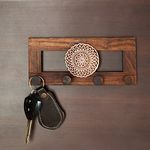 ExclusiveLane 'Flower Block Engraved' Home Decorative Keychain Holder Wooden Key Holder for Home Décor Stylish (4 Hooks, Sheesham Wood) |Key Hanger for Wall Décor Key Stand Key Holder for Home Wall