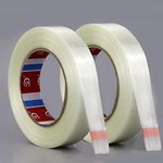 Mono Filament Strapping Tape, 2 Roll 1/2 inch x 60 yds, Heavy Duty Transparent Reinforced Fiberglass Tape, Fiberglass Reinforced Filament Strapping Tape