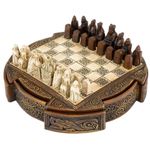 Brown Compact Isle Of Lewis Celtic Chess Set - 8 Inch Chess Board and Miniature Pieces - Made In England