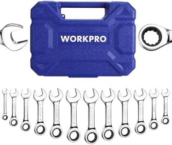 WORKPRO 12-piece Stubby Ratcheting Wrench Set, Metric 8-19mm, 72-Tooth, Cr-V Steel, Small Ratchet Combination Wrenches Set with Premium Stotage Case