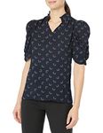 Lark & Ro Half Sleeve Ruffle Neck Woven Blouse Dress, Navy Tossed Floral, US S (EU S - M)