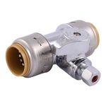 SharkBite Max 3/4 x 3/4 x 1/4 Inch Compression Tee Stop Valve, Push to Connect Brass Plumbing Fitting, PEX Pipe, Copper, CPVC, PE-RT, HDPE, UR24985A