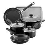 Farberware Cookstart DiamondMax Nonstick Cookware/Pots and Pans Set with Glass Lids, Dishwasher Safe, Includes Baking Pan and Kitchen Cooking Tools, 15 Piece - Black