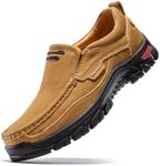 FLYLAND Men's Fashion Slip On Loafers Vintage Classical Leather Ankle Boots Handmade Chukka Boots Daily Casual Work Office Shoe Driving Shoes Golden Color US 7