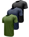 Boyzn 3 Pack Men's Short Sleeve Workout Shirts, Moisture Wicking Quick Dry Sports Tops, Active Sports Running Exercise Gym Bodybuilding Tee Black/Navy/Army Green-3P14-XL