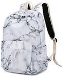 LEDAOU Girl's Lightweight Canvas Marble Laptop Backpack with USB Charging Port (White )