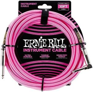 Ernie Ball, Cavo intrecciato per strumenti, dritto / angolato, 3,05 m, rosa neon