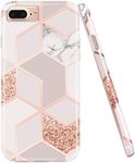 JAHOLAN Stylish Shiny Rose Gold Marble Design Clear Bumper TPU Soft Rubber Silicone Phone Case Compatible with iPhone 7 Plus/8 Plus/6 Plus/6S Plus