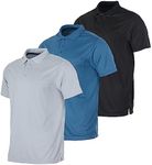 Real Essentials 3 Pack: Mens Polo Shirt Golf Quick Dry Fit Active Polo Shirts for Men Pocket Short Sleeve Button Collared Tees Tops Tennis Casual Lounge Clothes Clothing Apparel - Set 8, S