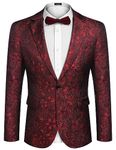 COOFANDY Mens Floral Tuxedo Jackets One Button Stylish Dinner Wedding Party Dress Suit Blazers Jacket Wine Red