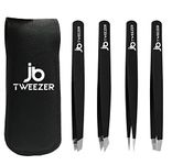 JustBlanks Professional Stainless Steel Tweezers, Best Precision Tweezers for Eyebrows - Tweezers for Women, Ingrown Hair, Splinter, Blackhead - Tick Remover Pack of 4 (JB-tweezers-04)