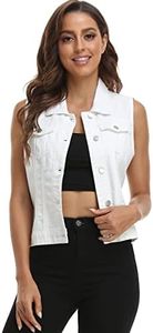 MISS MOLY Women Denim Vest Sleeveless Jean Vest with Chest Pockets White M