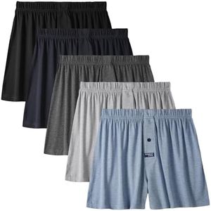 BAMBOO COOL Men's Boxer Short soft and Breathable Knit Boxers for men Moisture-wicking Underwear with Button Fly 5 Pack