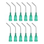 HARFINGTON 12pcs Blunt Tip Dispensing Needles, 18 Gauge 45 Degrees Bent Dispensing Tips 1" End Angled Dispenser Needle with Luer Elbow Blunt Needle for Oil or Glue Applicator, Green