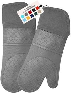 Extra Long Professional Silicone Oven Mitt, Oven Mitts with Quilted Liner, Heat Resistant Pot Holders, Flexible Oven Gloves, Gray, 1 Pair, 14.7 Inch