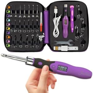 Upgraded Counting Crochet Hook Set - 24-in-1 Interchangeable Hooks Kit - Light Up, Digital Stitch & Row Counter- No Need to Move Fingers- Ergonomic for Arthritic Hands - Cool Gift