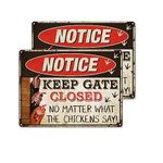 Warning Chicken Signs,Funny Chicken Coop Signs-Keep Gate Closed No Matter What The Chickens Say,2 PCS Notice Metal 12 ''x 8'',for Indoor/Outdoor (Retro 2pcs)