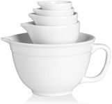 Sweejar Porcelain Mixing Bowl with Scale, Ceramic Serving Container for Kitchen, Nesting Bowl with Handle, Using for Baking, Prepping, Cooking, Set of 5 (White)