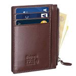 flintronic Credit Card Wallet, RFID Blocking Genuine Brown Leather Card Holder Anti Theft (1 Zipper compartments, 6 Card Slots & 1 ID/Photo Window) Slim Pocket Purse