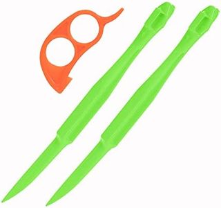 Soft Home Premium Plastic Orange Peeler Lemon Citrus Peel Cutter Vegetable Slicer Fruit Tools (Long Handle Type Green 2 Pack; Mouse Type orange 1 Pack)