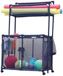 Essentially Yours Pool Noodles Holder, Toys, Floats, Balls, Equipment Mesh Rolling Double Decker Storage Organizer Bin, Large with Noodle Holder, (35.3" W x 23" L x 59.4" H), Blue Style 561935