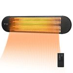 COSTWAY Carbon Infrared Patio Heater, Wall-Mounted Outdoor Heater with Remote Control, 60° Oscillation & Adjustable Height, IPX4 Waterproof Electric Space Heater for Indoor and Outdoor Use, 750W/1500W