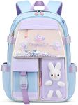 School Backpack for Girls, Lightweight Waterproof Cute Bunny School Bookbag for Teen Kids Students Elementary (Rabbit Blue)