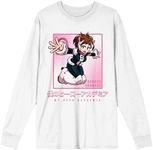 My Hero Academia Ochaco Uraraka Jumping Art Crew Neck Long Sleeve White Adult Tee-Small