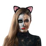 LUX ACCESSORIES Halloween Cat Kitty Costume Black Silver Furry Ears Bow Tie Tail, Pink Glittery, M