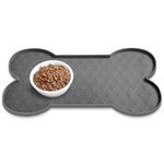 Dog Cat Food Mat,Rapid Absorbent Pet Feeding Mat, Bone Shaped Dog Placemat Water Bowl Mat, 12x18" Dark Grey