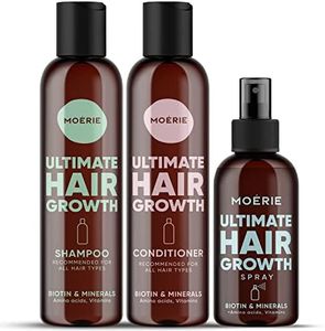 Moerie Mineral Shampoo e Balsamo Plus Hair Spray Mega Pack - Il set definitivo per la cura dei capelli - Per capelli più lunghi, spessi e pieni - Prodotti vegani per capelli - Prodotti senza parabeni