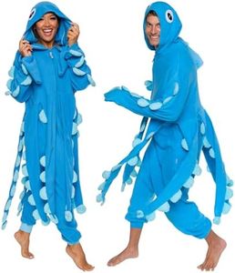 FUNZIEZ! Squid Costume -Adult Octopus Costume - One Piece Animal Pajama (X-Large) Blue
