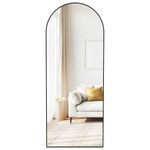 SONGMICS Full Length Mirror, 165 x 60 cm, Arched Full Body Mirror with Stand, Aluminium Alloy Frame Floor Mirror, Tempered Glass, for Bedroom, Living Room, Cloakroom, Ink Black LFM039BD01