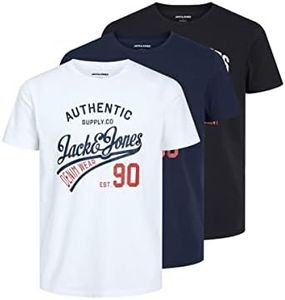 JACK & JONES Jjethan Tee SS Crew Neck 3pk MP Noos T-Shirt, Noir/Blanc/Bleu Marine, L Homme