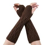 Bold N Elegant - Be Bold Inside & Elegant Outside Women's Extended Finely Knitted Woollen Warm Fingerless Thermal Hand Warmer Gloves (Brown, Free Size)