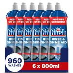 Finish Dishwasher Rinse & Shine Aid, Fresh, 4.2L (800ml x 6 pck), Ultimate Clean & Diamond Shine, Glass Protection, Spot Prevention, Better Drying vs Our Best Finish Detergent Alone